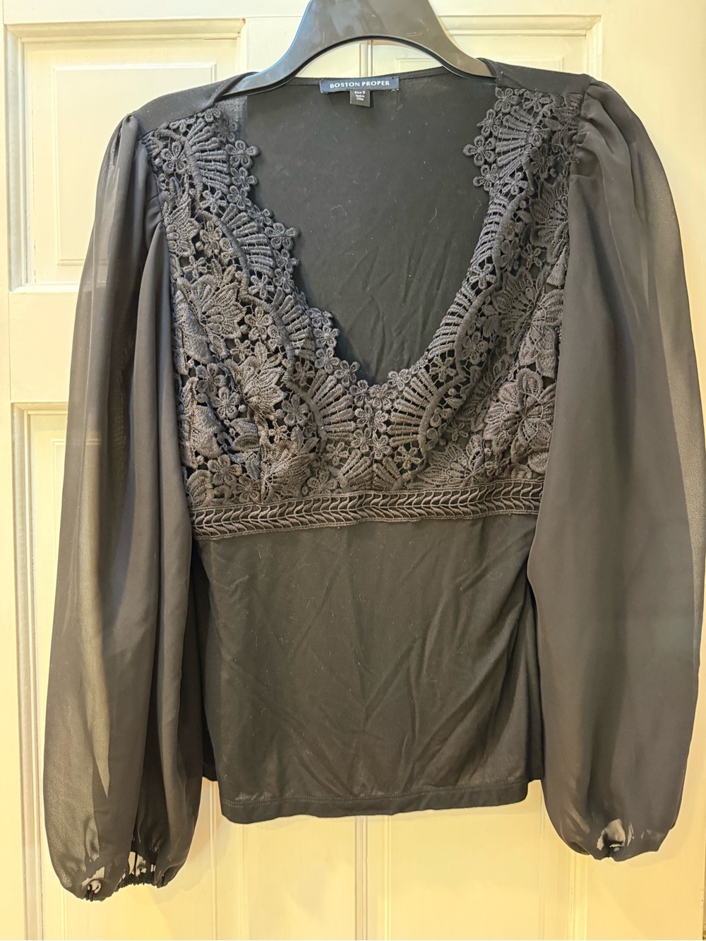 Boston Proper Black Lace V-Neck Blouse